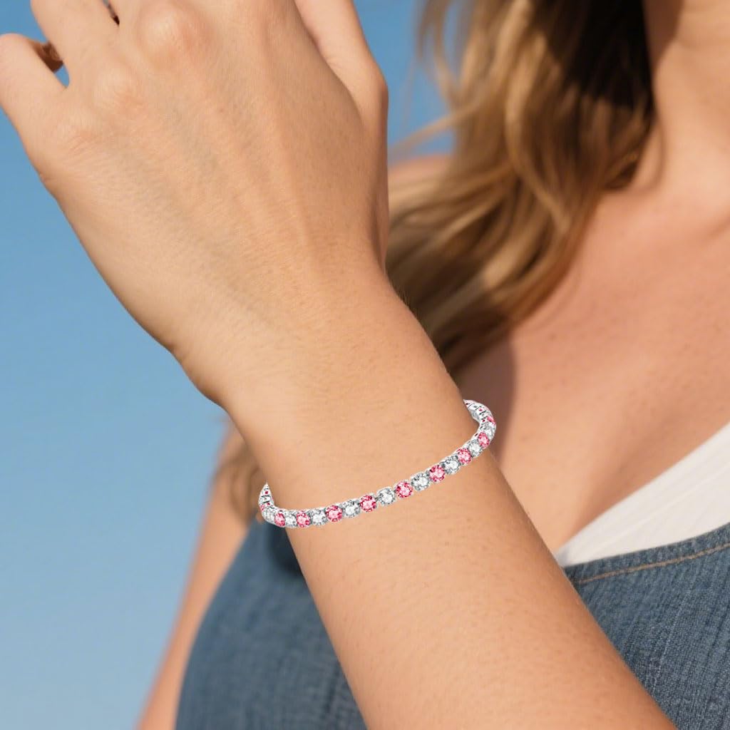 Mieoyue S925 Silver Bracelet for Women Adjustable Slider Crystal Tennis Bracelet Birthstone Jewellery Birthday Gifts (July)