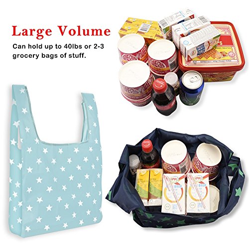Foldable Reusable Grocery Bags 6 Pack Holotap Folding Shopping Tote Bag Fits in Pocket Nylon Reusable Produce Bags Washable, Durable and Lightweight (Multi Color)