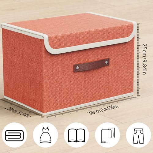 gaobaidu Set of 4 Foldable Fabric Storage Bins with Lid and Handles, Foldable Closet Organizer and Basket for Clothes, Toys, Books, Photos | 38x25x25cm (Set of Four Colors)