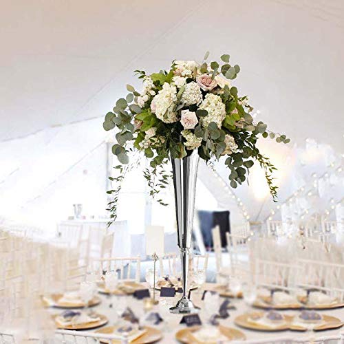 Efavormart 2 Pack 29" Sleek Metallic Silver Reversible Votive Candle Holder Floral Vase Feather Ball Centerpiece Stand for Events
