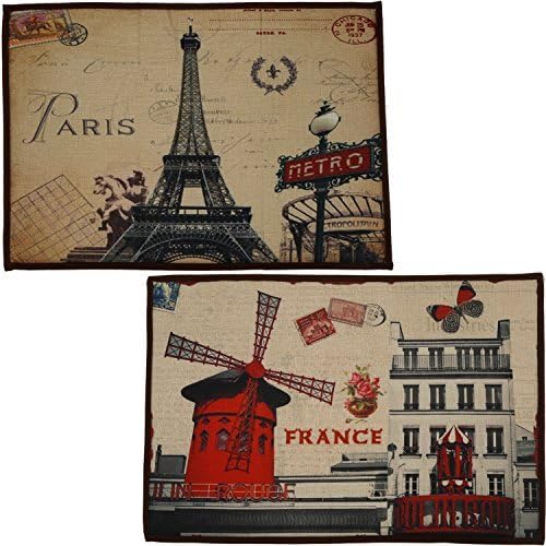 2 Matching Non-Skid Accent Rugs For Bedroom, Bathroom or Kitchen, 24X16 Each - France Edition
