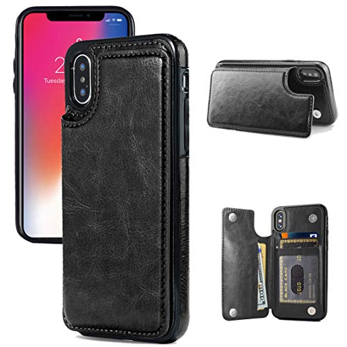 iPhone X/XS Wallet Case, iPhone X/XS Case with Card Holder, JOYAKI iPhone X/XS Slim Leather Case with Credit Card Holder Protective Case with a Free Screen Protector for iPhone X/XS 5.8 inch-Black
