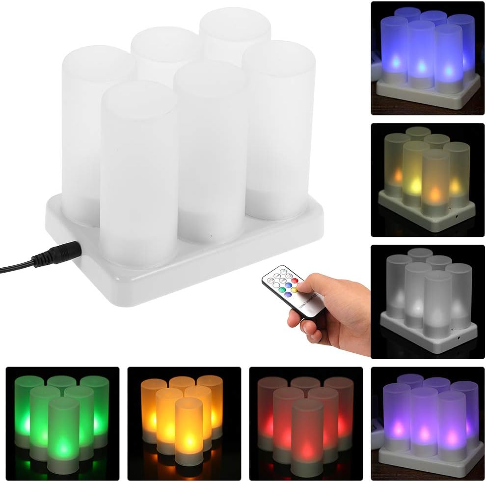 Decdeal Led Candles Rechargeable Flameless Candle 7 Colors Changing