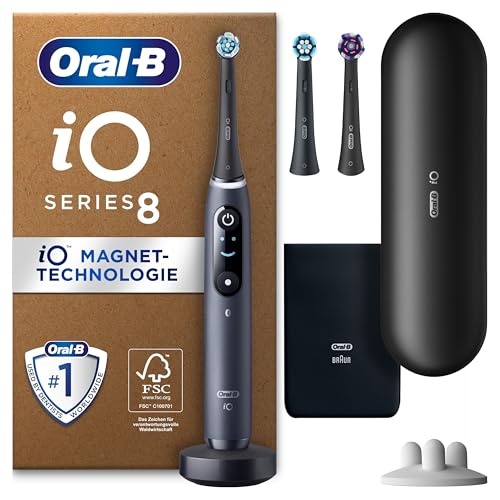Oral-B iO Series 8 Plus Edition Elektrische Zahnbürste/Electric Toothbrush, PLUS 3 Aufsteckbürsten inkl. Whitening, Magnet-Etui, 6 Putzmodi, Designed by Braun, Geschenk Mann/Frau, Black Onyx