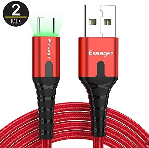USB Type C Cable with LED Light, Lieko (2-Pack 3.3FT) USB A 2.0 to USB-C Fast Charger Nylon Braided USB C Cable Compatible with Many Phone Models(Red-2 Pack, 1M)