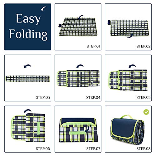 NaturalRays Extra Large Picnic & Outdoor Blanket for Water-Resistant Handy Mat Tote Great for Outdoor Beach, Hiking Camping on Grass Waterproof Sand Proof (Green and Blue Striped)