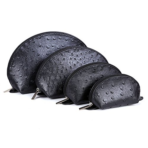 WOM-HOPEÂ® Set of 4 Portable Fashion PU Ostrich Grained Leather Makeup Cosmetic Pouch Bag Storage Holder Case Hand Bag Clutch Bag Coin Purse Makeup Orangizer Travel Bag Toiletry Kit (Black)