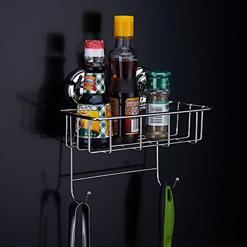 MOVEmen Strong Suction Cup Rack with Hook Kitchen Shower Caddy Suction Polished Stainless Steel Sucker Scrubby Holder Hook Up Shampoo Makeup Tableware Storage Rack Towel Rack Drain Rack - Thumbnail 3