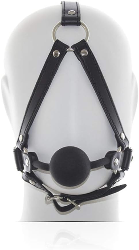 dengchengbaby Black Leather Collar Silicone Silicone Ball Mouth Plug
