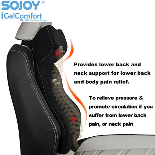 Sojoy iGelComfort Enhanced Multi-Use (Car/Truck/Office/Home/Outside) Gel Seat Cushion with Memory Foam (Black) (19x15x5)