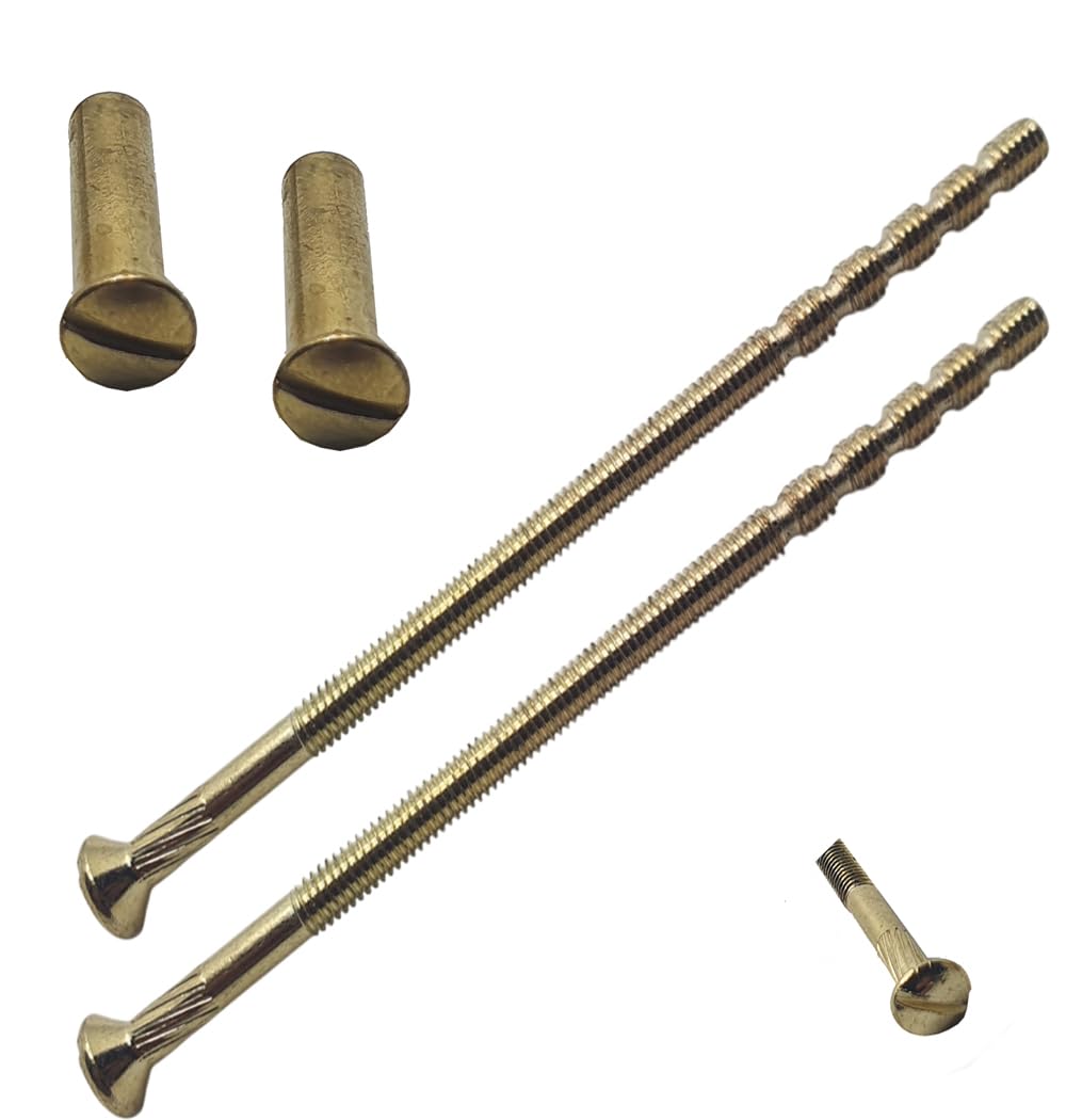 M4 x 90mm Slotted Door Handle Screws BRASS with Bolt Connecting Sleeve Male to Female for Door Handle, Knobs Escutcheons and Others (Pack of 2)