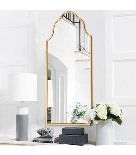 Espejo De Pared Arqueado Con Borde Festoneado - Moderno, Negro, 22x36 Pulgadas, Fácil De Colgar