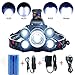 5 LED Headlamp 8000 Lumens 4 Modes Waterproof Flashlight Headlight Torch with 2 Rechargeable Batteries, USB Cable, Wall Charger and Car Charger for Hiking Camping Riding Fishing Hunting Outdoor Sports