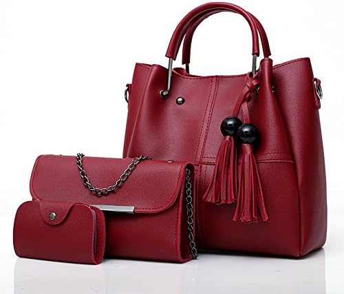 PU Leather Handbag+Shoulder Bag+Purse 3pcs Set Tote for Women with Zipper and Pockets (Red1)