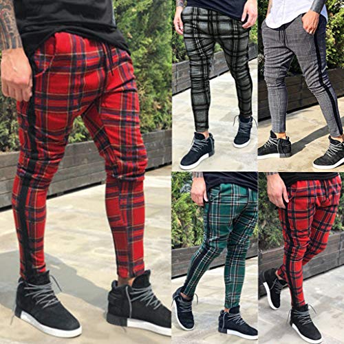 AutumnFall 2019 Men Sportswear Pants Casual Elastic Plaid Mens Fitness Workout Pants Skinny Sweatpants Trousers Jogger Pants (Size:XXXL, Green)