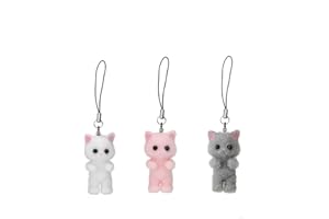 XLMCWT Cute Cat Phone Charms Kawaii Pink Phone Charms Keychain Bag Charms 3PCS