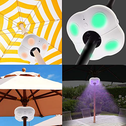 HONWELL Patio Umbrella Lights Battery Operated Outdoor Cordless LED Umbrella Light Remote Control Tent Light, 16 Color Changing Umbrella Pole Light for Camping Tents (White)-1Pack
