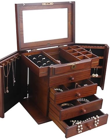 WAZZ-Vintage Modern Wooden Jewelry Box Cabinet Armoire Ring Necklacel Gift Storage Box Organizer MG002
