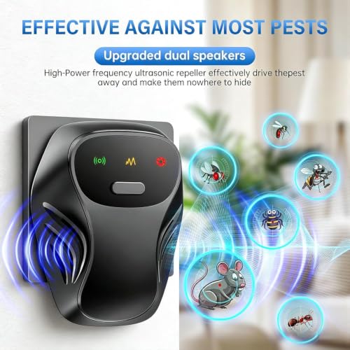 RUTIDA Ultrasonic Pest Repeller, 4 Pack Electronic Mosquito Repellent Pest Control, Ultrasonic Mosquito Repeller for Indoors, Flies, Mice, Cockroaches, Spiders, Rodents