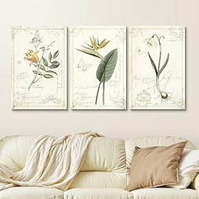 3 Panel Vintage Style Plants and Flowers x 3 Panels