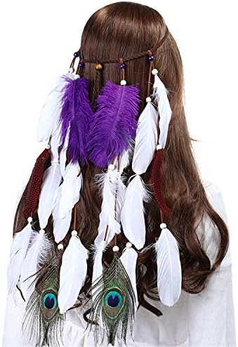 Indian Feather Headband Hair Accessories NEW Festival Women Hippie Adjustable Headdress Boho Peacock