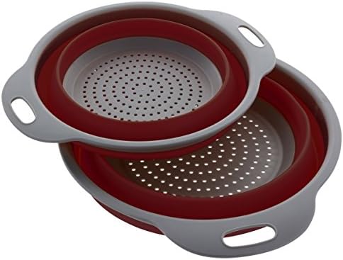 Kitchen Maestro Collapsible Silicone Colander/Strainer. Includes 2 Sizes 8 and 9.5 inch. ... (Red)