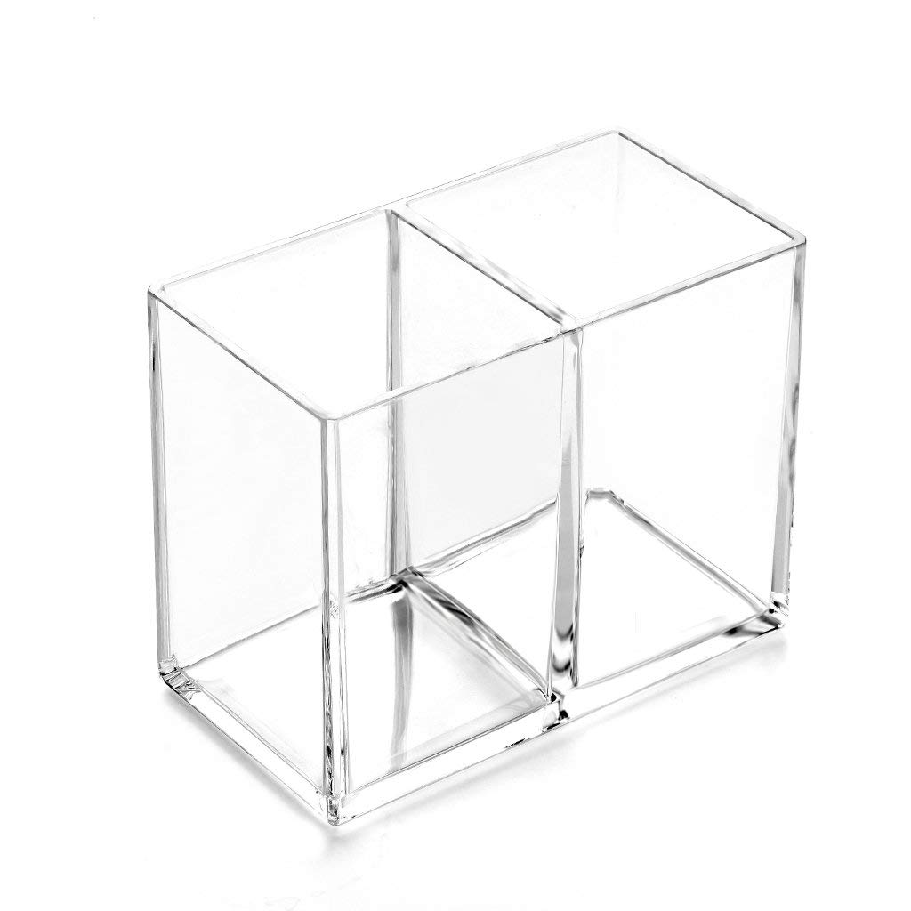 Dciustfhe Clear Acrylic Makeup Brush Holder Pen Pencil Cup Holder Cosmetic Storage Case Desktop Stationery Organizer Compartments for Home Office and School