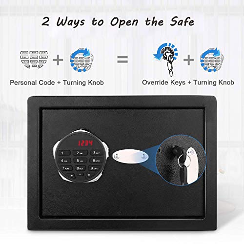 Electronic Security Safe Box Digital Safe-Electronic Steel Safe Keypad Lock Use Storage Money Jewelry Passports Valuables Gun Cash for Home & Business [US Stock] (Black, 13.8"9.8"9.8") - Thumbnail 4