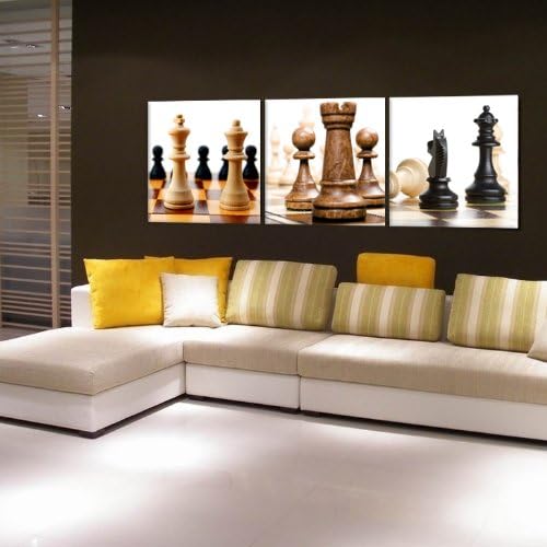 CHESS modern digital wall art print mounted on fiberboards/better than canvas prints/ready to hang 3 panel set (5) 20"x20"x1"(each panel)X3Panels)