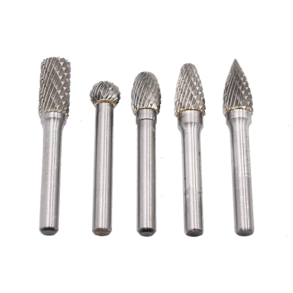 DingGreat 5Pcs 6mm Shank 10mm Cutting Head Tungsten Carbide Double Cut Rotary Point Burrs Die Grander Cutter Bit Set for DIY Woodworking Metal Polishing Engraving Drilling