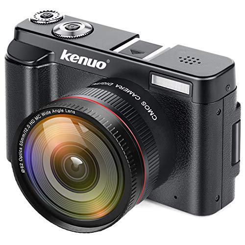 Digital Camera Vlogging Camera, KENUO FHD 1080p Video Camera with Wide Angle Lens MAX 24.0MP 3.0 Inch 180Â°Rotation Flip Screen 16X Digital Zoom Camera