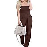 PRIMODA Women's Tube Top Strapless Off Shoulder Loose Wide Leg Jumpsuit Romper with Pockets