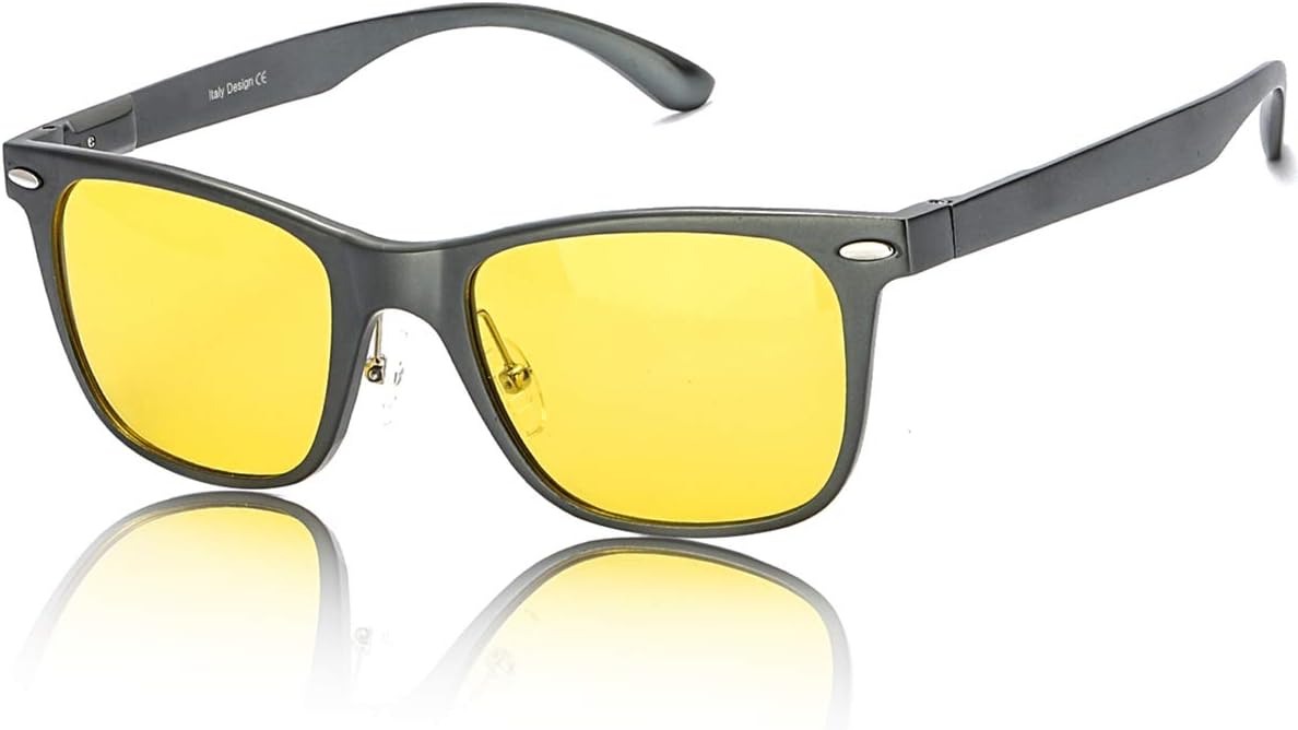 Square Classic Night Vision Glasses with 100% UVA & UVB Protection HD Yellow Lens Metal Frame for Men Women Night Time Driving