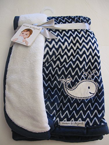 Blankets and beyond whale navy blue blanket chevron rev…