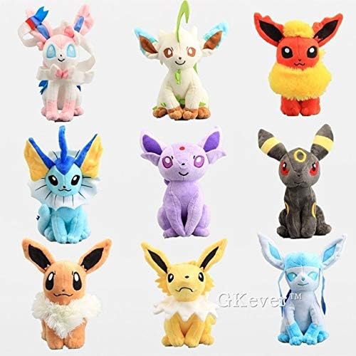 PKRISD Anime Cartoon 9 Styles Sitting Espeon Leafeon Glaceon Plush Toy Dolls Stuffed Animals 8" 20 cm Teen Must Haves Toddler Favourite Superhero Party Decorations 3 Movie Collection