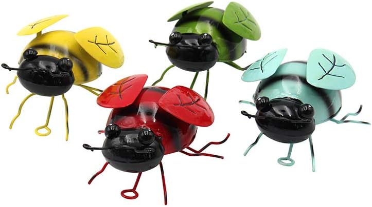 Liffy Garden Wall art Bee Outdoor Decorations Metal Ornaments with 4 Colors, Set of 4