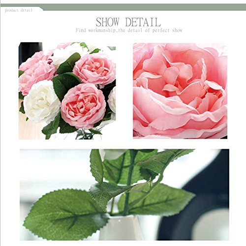 image for Gemdragon Artificial Flowers,Fake Flowers Silk 6 Heads Plastic Roses W