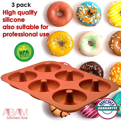 ABAM PROFESSIONAL Premium Silicone Donut Pan 3Pack Non Stick