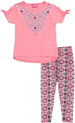 Girls Luv Pink Big Girls' "Parquet Patterns" 2-Piece Outfit - neon coral,