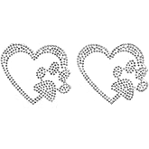 2Pcs Car Bling Stickers, Sliver Rhinestone Stickers Heart with Dog Paw Bling Decals Car Accessories Sparkle Love-Heart Decals for Decoration