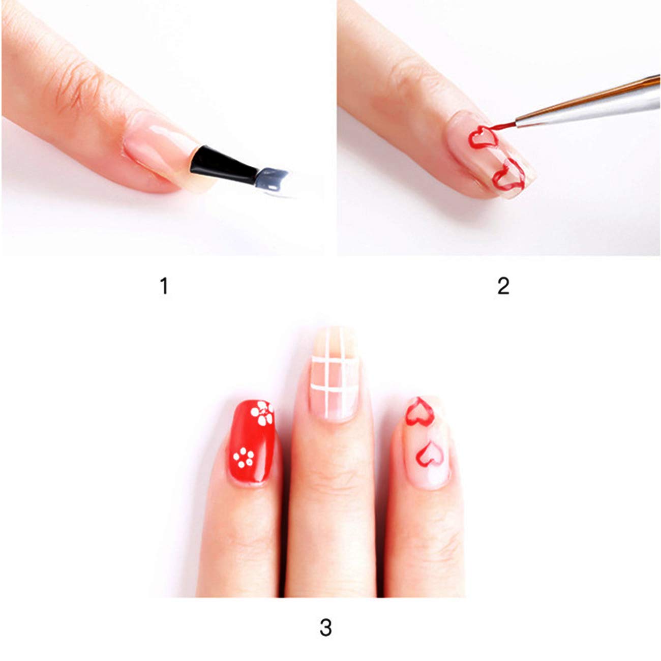 Tinsow 3pcs Professional Nail Art Brush Set Liner Pens Striping Brushes for Short Strokes, Details, Blending, Elongated Lines etc : Beauty