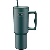 Buho Outdoor Tumbler, 40 oz, Double-Wall Insulated, Ergonomic Handle with Lid Straw (Dark Green)