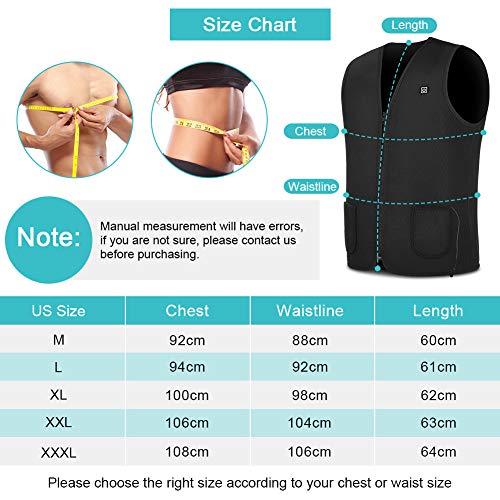 Chaleco Calefactable Lavable, Chaleco Calefactor de Invierno con Línea de Alimentación USB para Hombre y Mujer, Chaleco Térmico Eléctrico para Caza Cámping Excursionismo Esquí, Negro