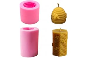 Fewo 2 Pack 3D Bee Honeycomb Candle Molds Beehive Silicone Mold for Homemade Beeswax Candle Soap Hand Lotion Bars Crayon Wax Melt Hives Candle Making Supplies
