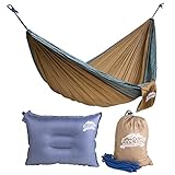 EcoCamp Portable Camping Hammock Single & Double – Lightweight, Heavy-Duty, Parachute Nylon-Easy Hanging Outdoor Hammock – Free Bonus Camping Pillow – for Backpacking, Travel, The Beach, Your Backyard