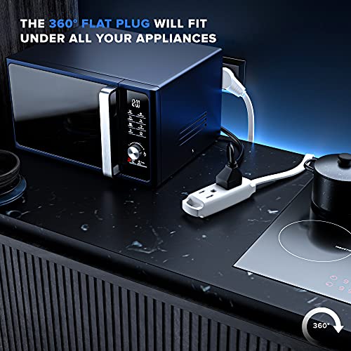 Extension Cord White Flat Plug, 360° Rotating Short Power Cords Multi