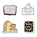 Cute Enamel Lapel Pins Sets Cartoon Animal Plant Fruits Foods Brooches Pin Badges for Clothing Bags Backpacks Jackets Hat DIY (Hedgehog reading books Set of 4)