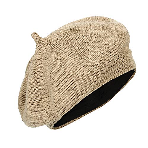 WITHMOONS Beret Hat Breathable Mesh Summer Straw French Berets KRF1165 (Brown)