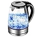 Queen Sense Electric Kettle, 1200W 1.8 Quarts Fast Boiling Glass Water Boiler with LED Indicator Cordless BPA-Free Borosilicate Tea Pot Auto Shut-Off Clear