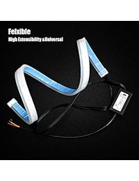 Flexible Led Light Strip 2Pcs 24 Inches Dual Color White Amber Sequential Switchback DRL LED Kit Waterproof for Car Replacement Switchback Headlight Decorative Lamp Kits and Turn Signal Tube Lights